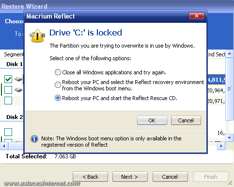 Macrium Reflect : Restoration backup