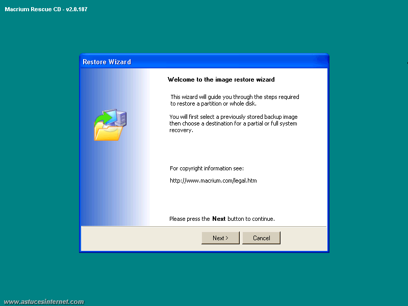 Macrium Reflect : Restoration backup