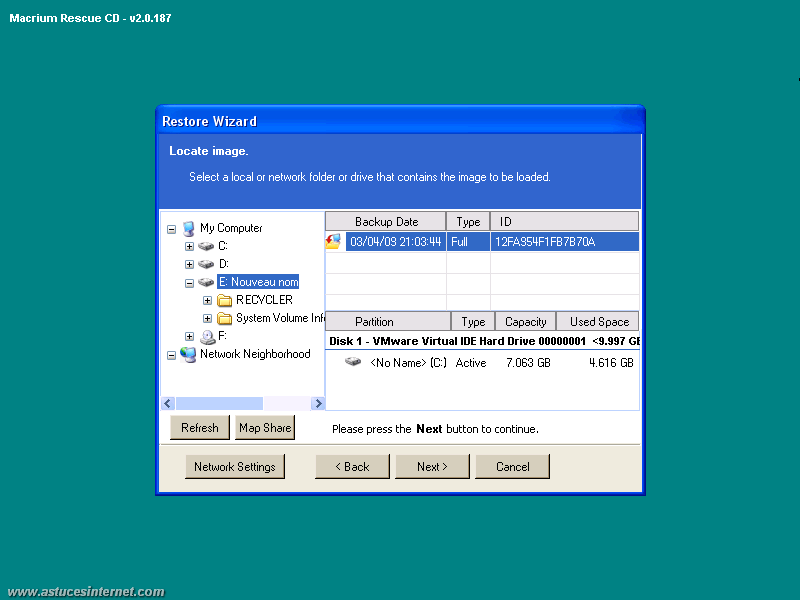Macrium Reflect : Restoration backup
