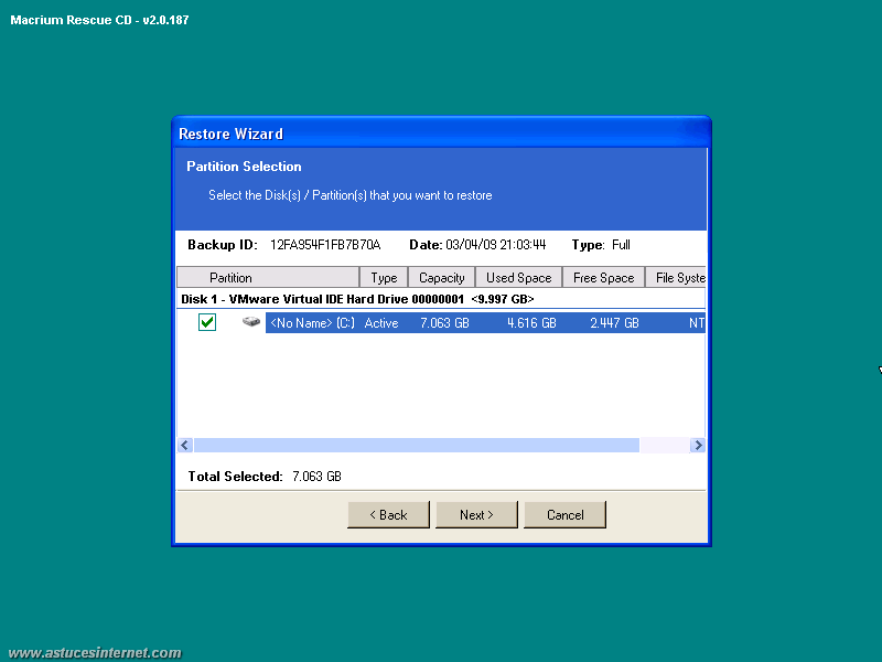 Macrium Reflect : Restoration backup