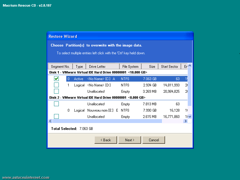 Macrium Reflect : Restoration backup