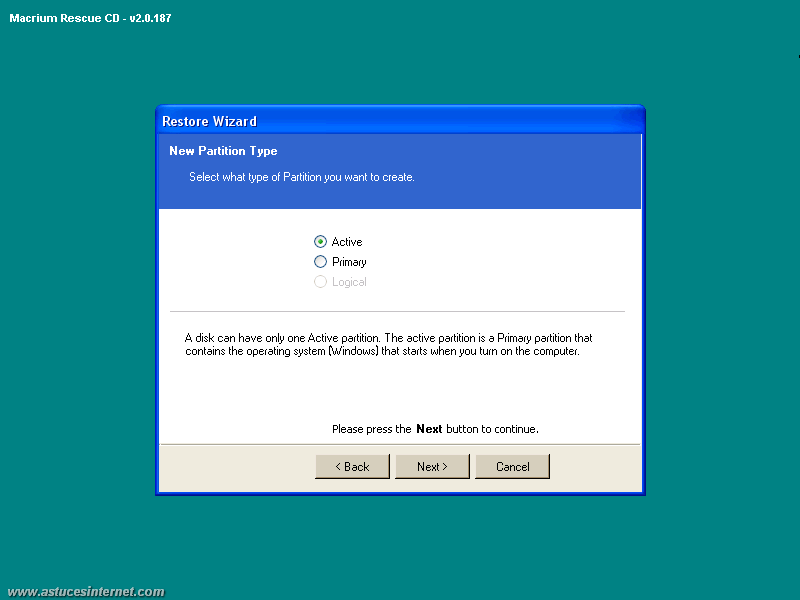 Macrium Reflect : Restoration backup