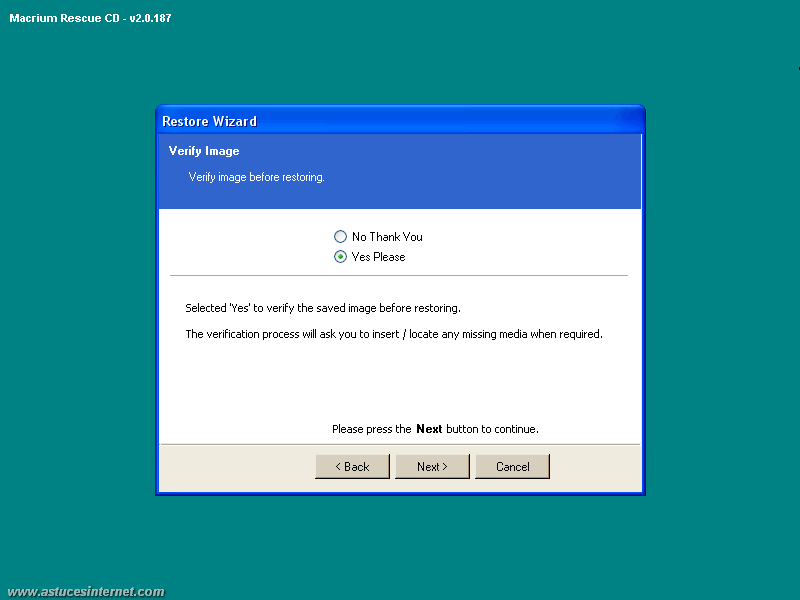 Macrium Reflect : Restoration backup