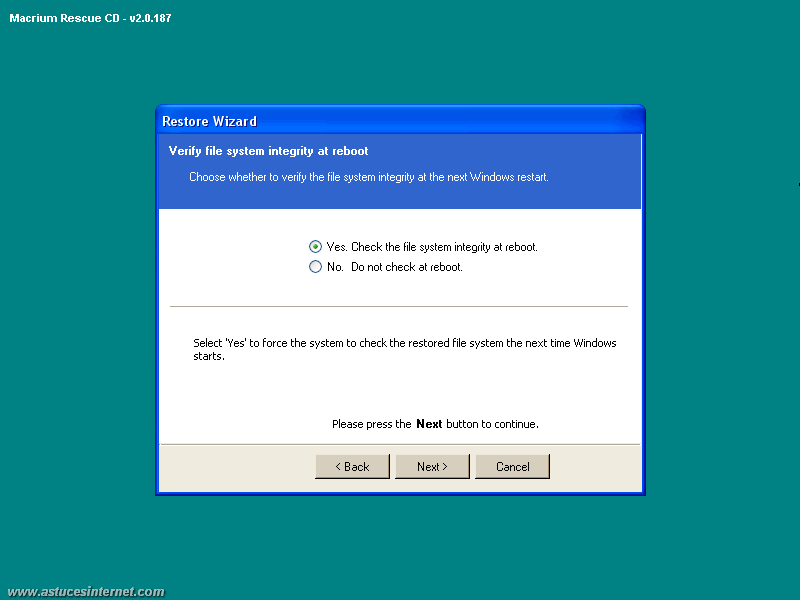Macrium Reflect : Restoration backup