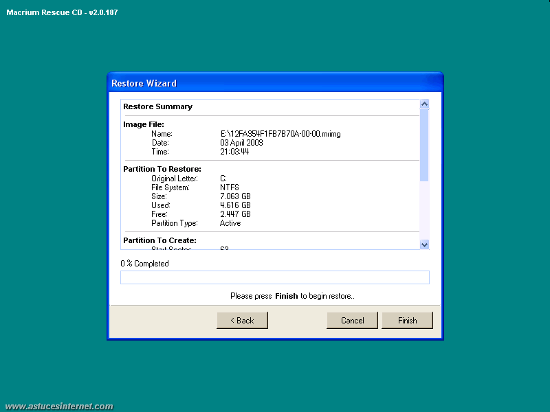 Macrium Reflect : Restoration backup