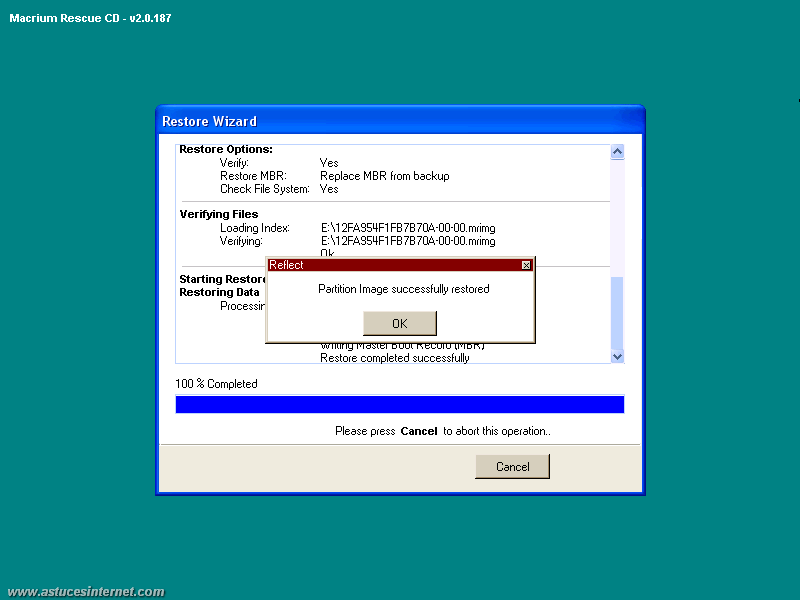Macrium Reflect : Restoration backup