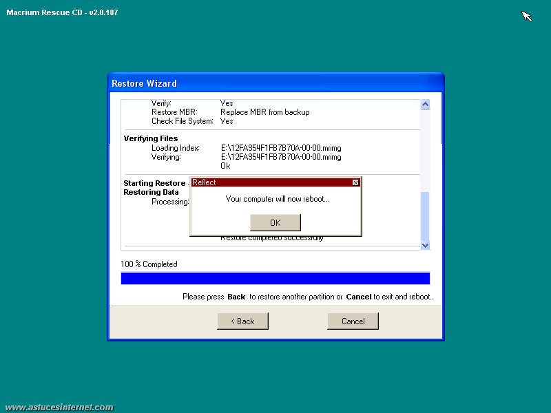 Macrium Reflect : Restoration backup