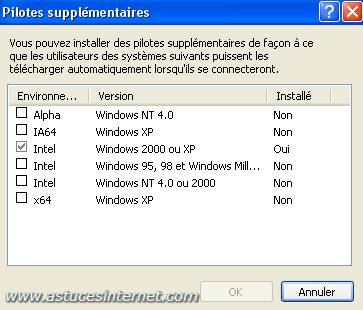 Installer des pilotes supplémentaire