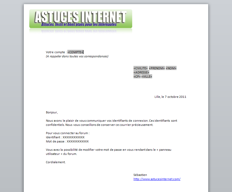 exemple de lettre word 2007