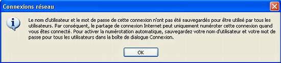 Avertissement partage de connexion Avertissement partage de connexion