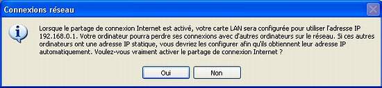 Avertissement partage de connexion Avertissement partage de connexion