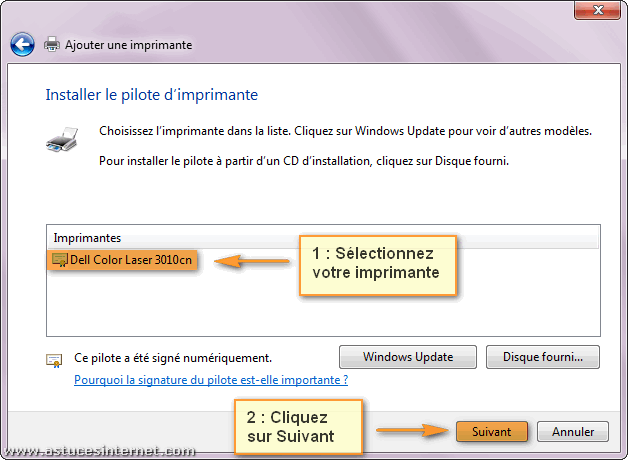 Installation imprimante réseau sur Windows 7