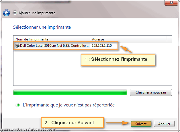 Installation imprimante réseau sur Windows 7