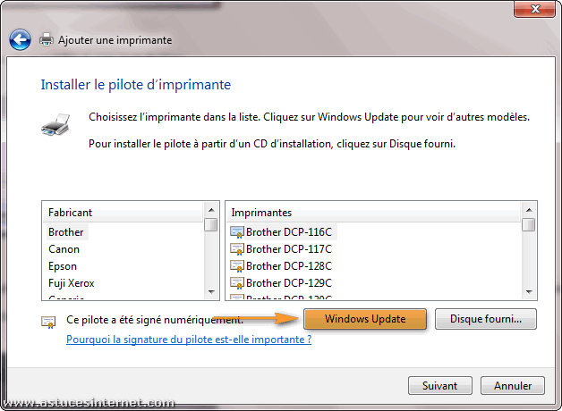 Installation imprimante réseau sur Windows 7