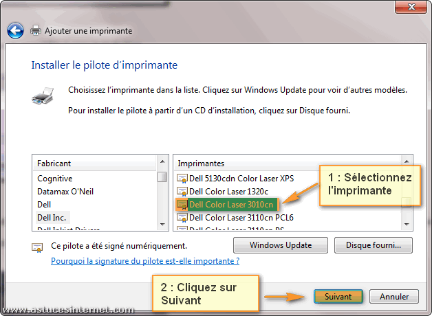 Installation imprimante réseau sur Windows 7