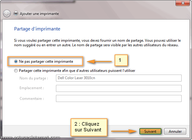 Installation imprimante réseau sur Windows 7