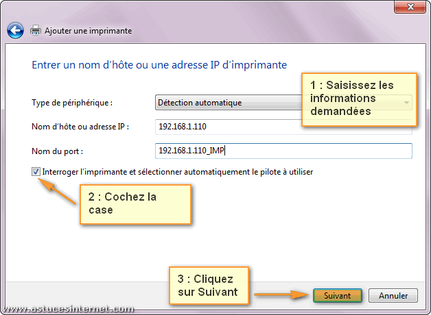 Installation imprimante réseau sur Windows 7