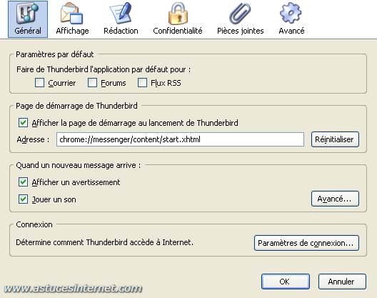 Thunderbird : Menu option - général