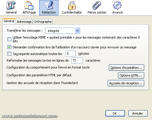Thunderbird : Menu option - Rédaction (général)