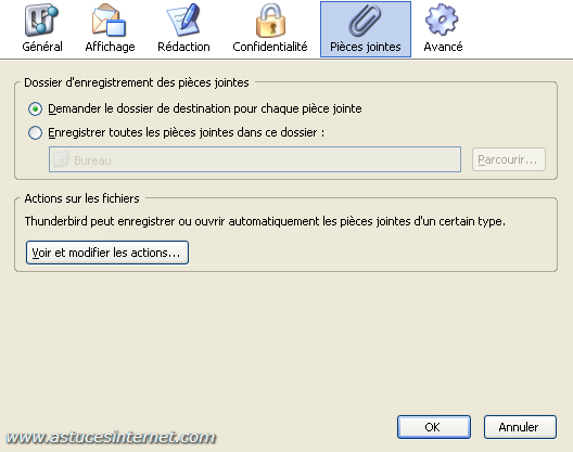 Thunderbird : Menu option - pièces jointes