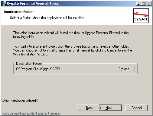 Chemin d'installation de Sygate Personal Firewall Chemin d'installation de Sygate Personal Firewall