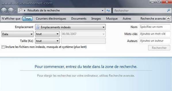 Recherche avanc�e avec Windows Vista