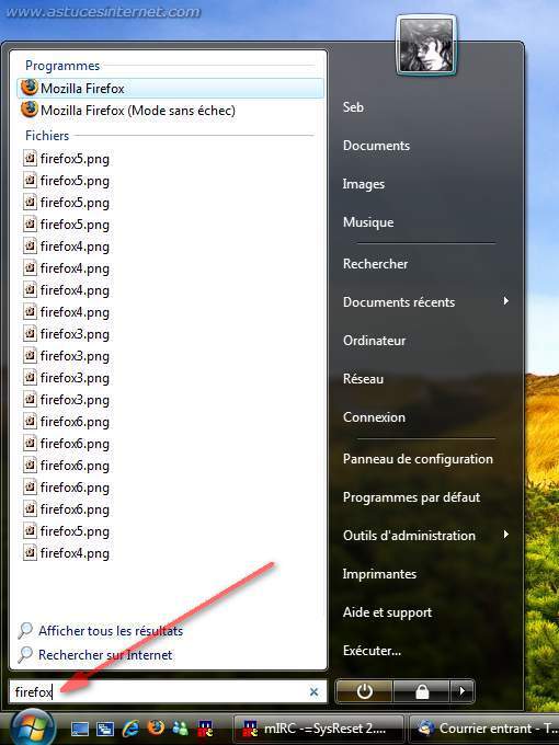 zone de recherche du menu démarrer