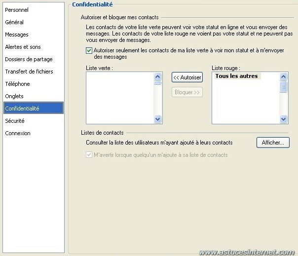 option de windows live  messenger