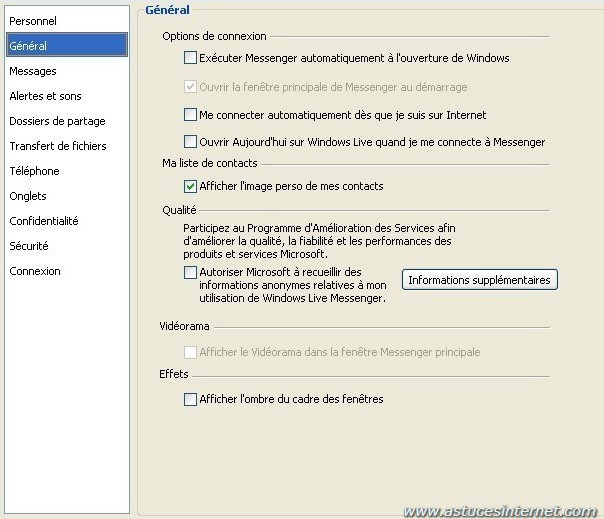 option de windows live  messenger