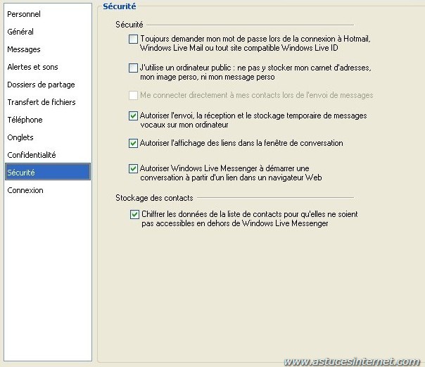 option de windows live messenger