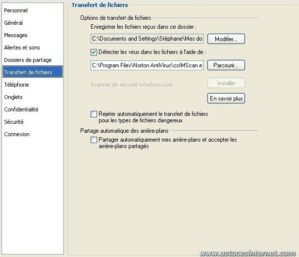 option de windows live messenger