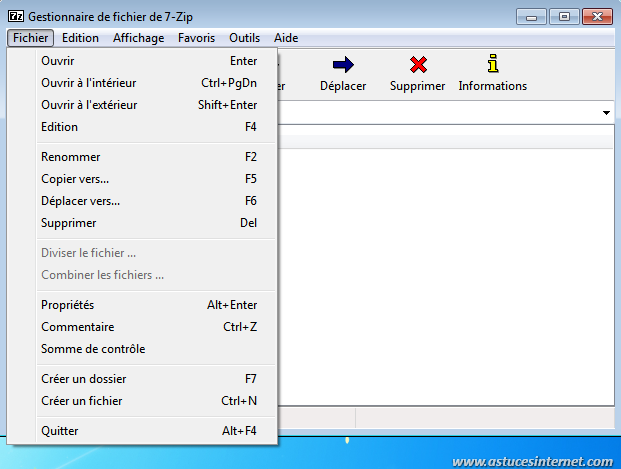 7-zip : Interface et menus