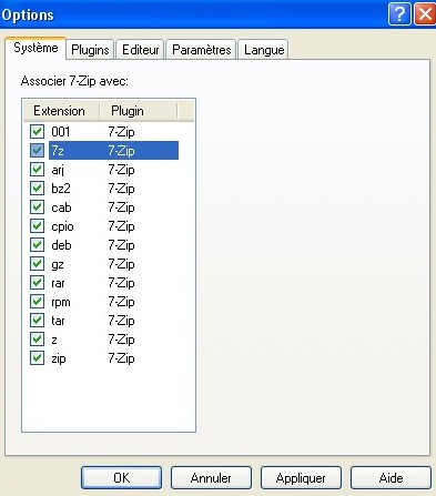 Menu Système 7-zip
