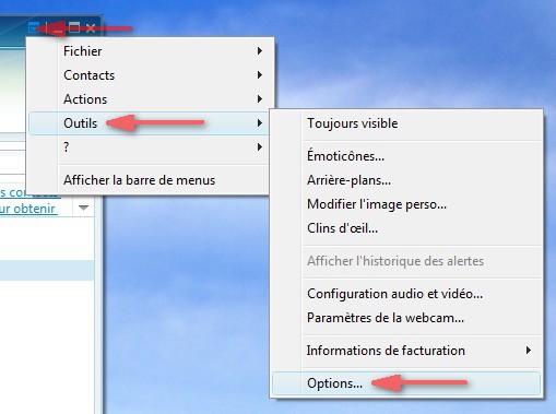 Menu Options de Windows Live Messenger