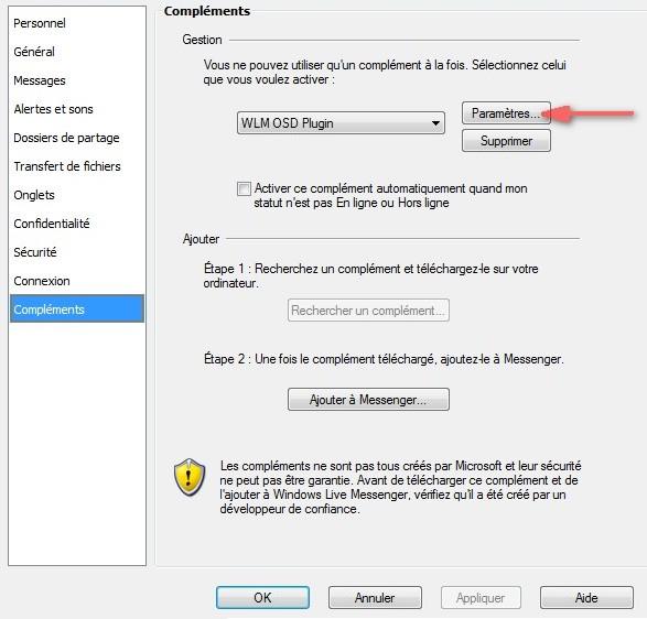 Options de paramétrage du plugin