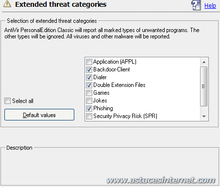 Antivir : Menu option General
