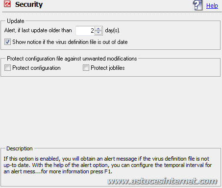 Antivir : Menu option General