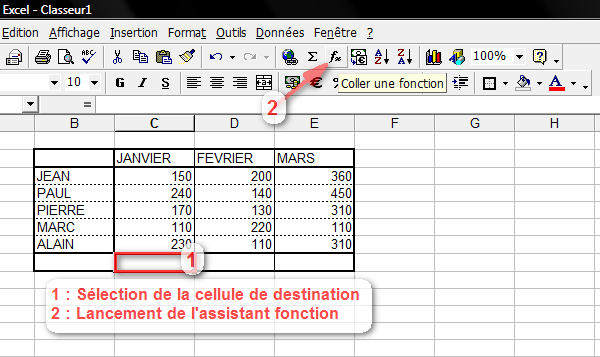 Lancer l'assistant fonction