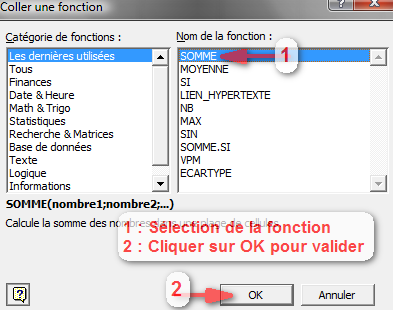 Liste des fonctions disponibles