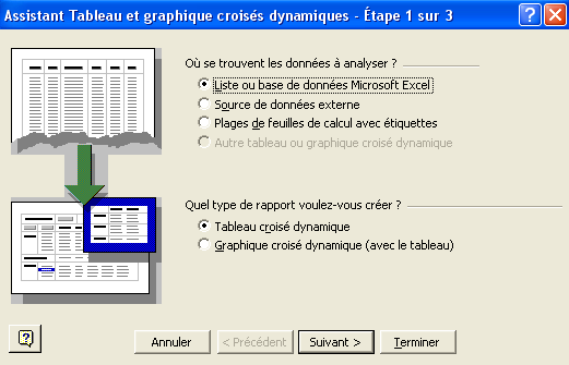 Assistant création tableau croisé dynamique (étape 1)