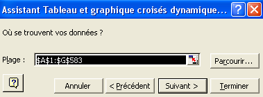 Assistant création tableau croisé dynamique (étape 2)