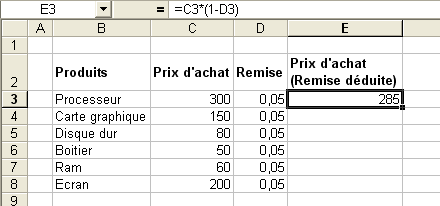 Saisie de la formule de calcul