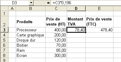 Saisissez vos formules