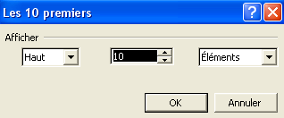 Option du filtre 10 premiers