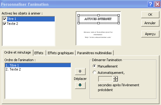 Ajouter un effet (ordre et minutage)
