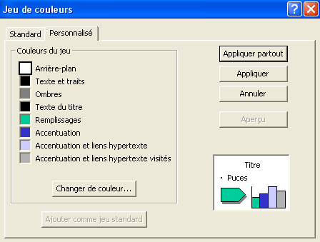 Choix du jeu de couleurs (personnalisé)