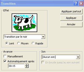 Chois de l'effet de transition