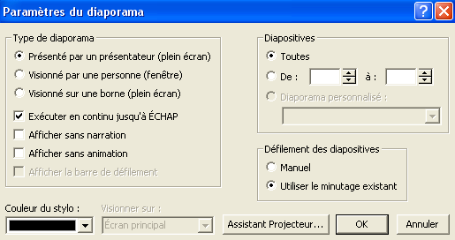 Paramètres du diaporama