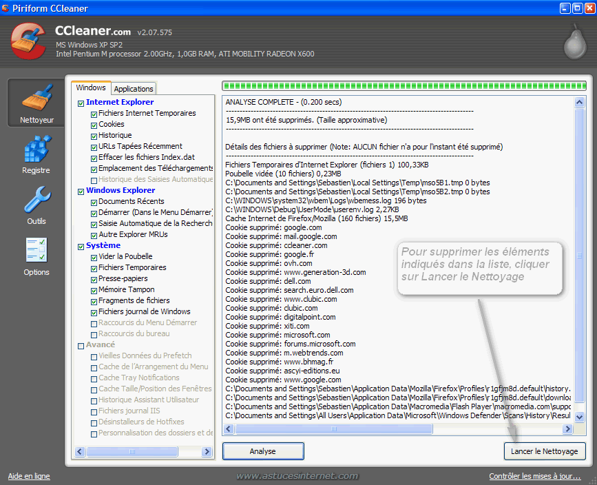Nettoyage avec CCleaner