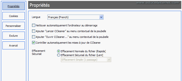 Paramétrage de CCleaner